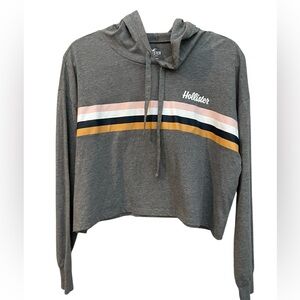 T114 Hollister Size M Charcoal Hoodie with Multicolor Stripes